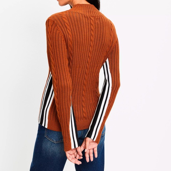 LOFT Side Striped Cable Mock Neck Sweater - Picture 3 of 7
